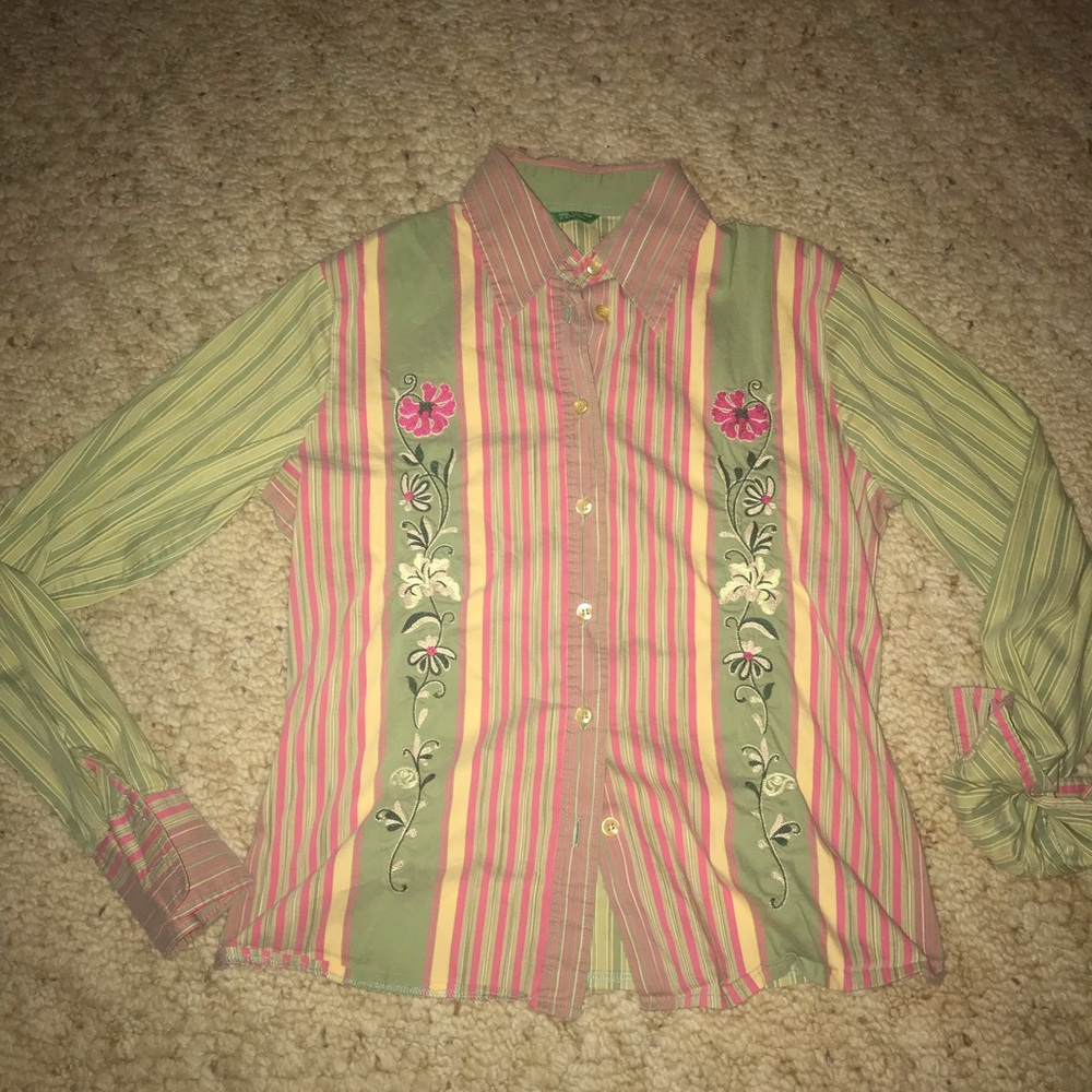 Striped and Embroidered Button Down